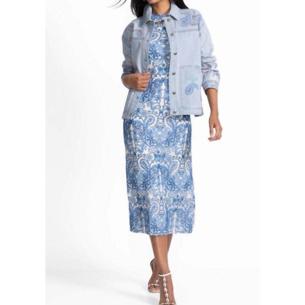 Rare NWT Johnny Was Jade Wynifred Mesh Midi Dress Blue Damask Embroidered Boho - Picture 3 of 15